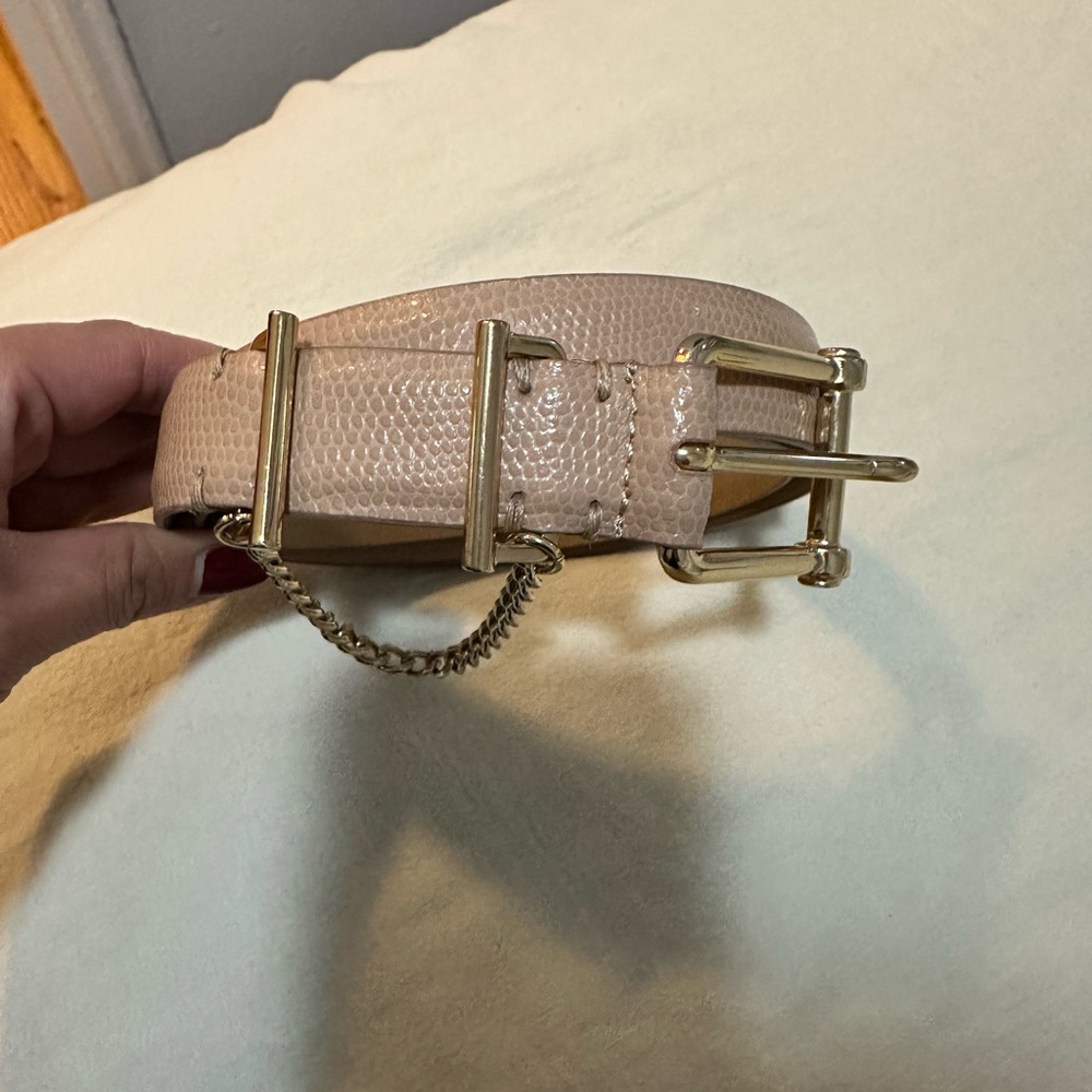 Reiss Textured Beige Belt with Gold Hardware